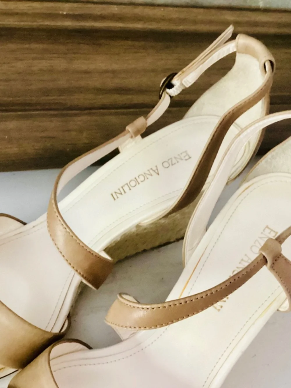 ENZO ANGIOLINI Espadrille Wedges Sandal Leather Tan crossover Strap Women’s 8M